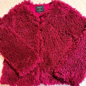 Ashley by 26 International Size M Crimson Red Fuzzy Sherpa Jacket.